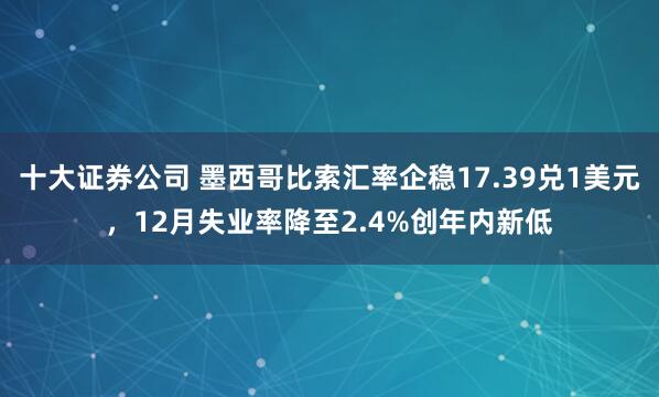 十大证券公司 墨西哥比索汇率企稳17.39兑1美元，12月失业率降至2.4%创年内新低
